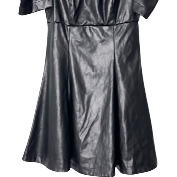 Lulu's Black Vegan Leather Puff Sleeve Fit and Flare Mini Dress (XS) - Picture 7 of 15